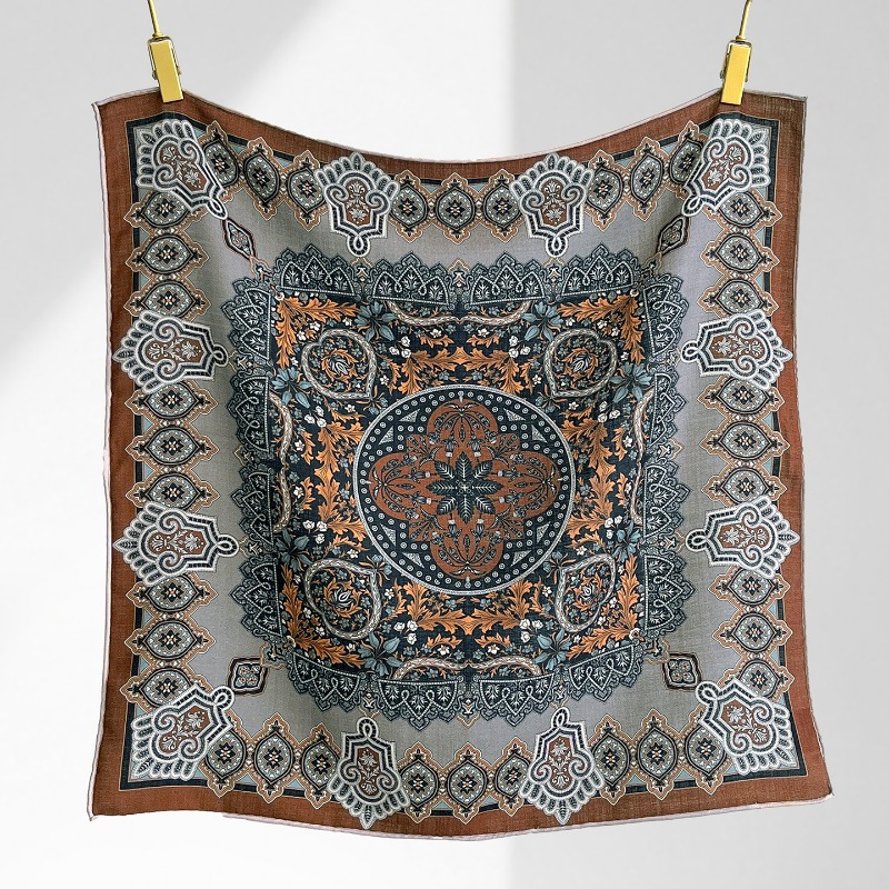 Shawl Wrap Winter - Central Compass Fars Çiçekli Kare Eşarp