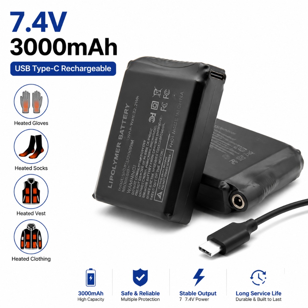 Heated Vest Battery - 7.4V 3000mah Isıtmalı Eldiven Pil Lityum