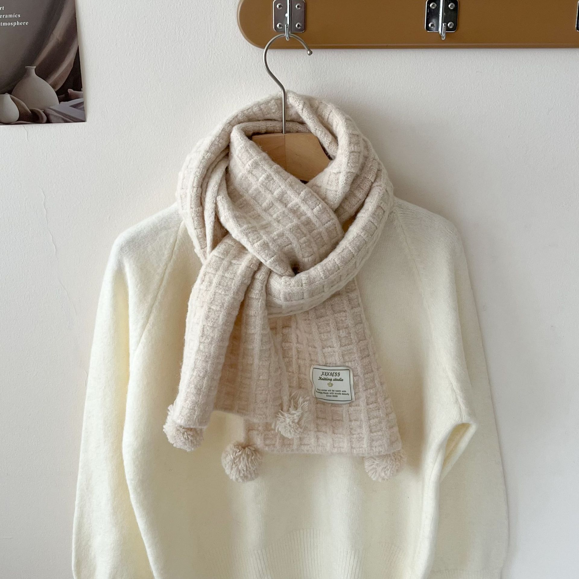 Wool Scarf Men - Kışlık top desenli örgü yün atkı