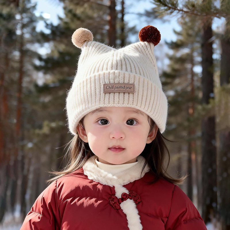 Knit Beanie Hat Warm - 1-4Year Bebek Örme Şapka Sevimli Çift