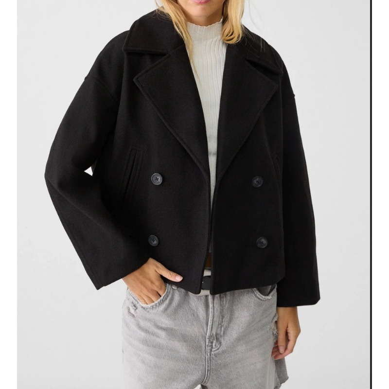 Wool Coat Peacoat - Kadın Büyük Beden Kruvaze Yün Karışımlı