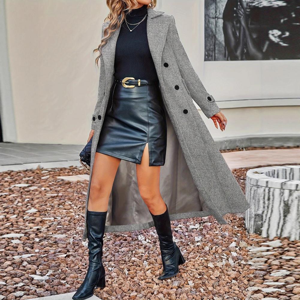 Wool Coat Peacoat - Sonbaharlık Kadın Uzun Yünlü Kaban Kruvaze